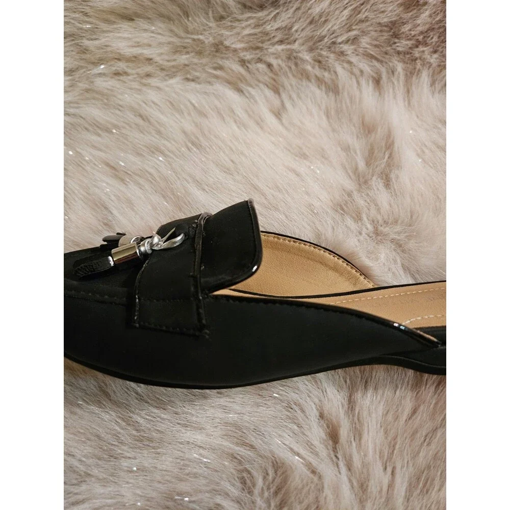 Adrienne Vittadini Saige Black Slip On Tassel Loafer Mule Sz 7.5 Still Online